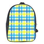 Gingham Plaid Yellow Aqua Blue School Bags(Large)  Front