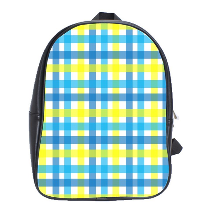 Gingham Plaid Yellow Aqua Blue School Bags(Large) 