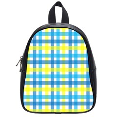 Gingham Plaid Yellow Aqua Blue School Bags (small)  by Simbadda