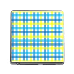 Gingham Plaid Yellow Aqua Blue Memory Card Reader (square) by Simbadda