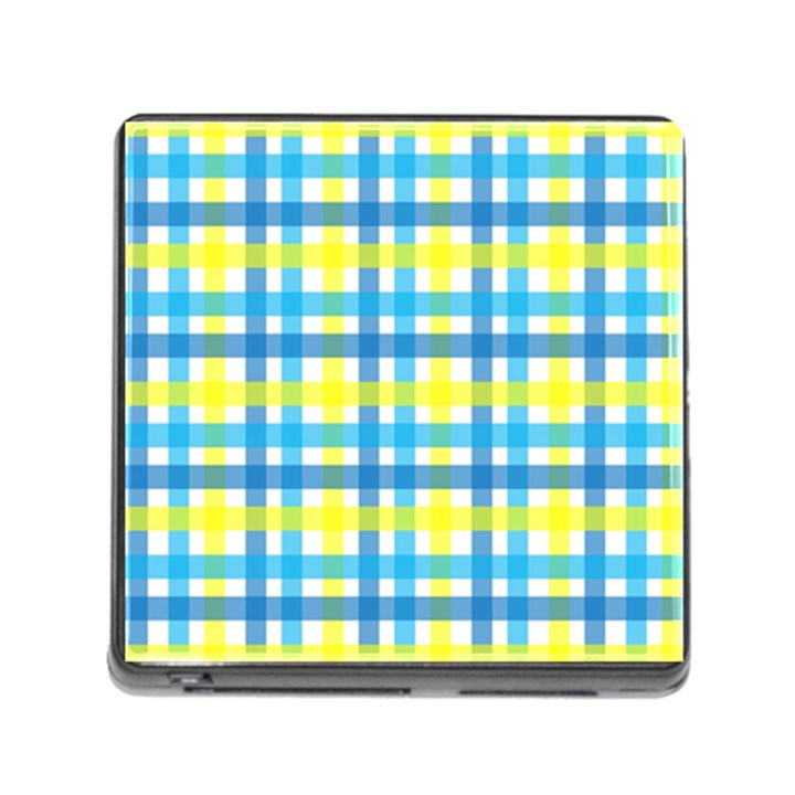 Gingham Plaid Yellow Aqua Blue Memory Card Reader (Square)