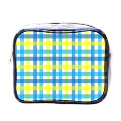 Gingham Plaid Yellow Aqua Blue Mini Toiletries Bags by Simbadda