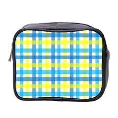 Gingham Plaid Yellow Aqua Blue Mini Toiletries Bag 2-side by Simbadda