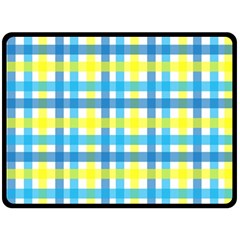 Gingham Plaid Yellow Aqua Blue Fleece Blanket (large)  by Simbadda