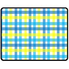 Gingham Plaid Yellow Aqua Blue Fleece Blanket (medium)  by Simbadda