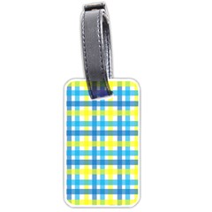 Gingham Plaid Yellow Aqua Blue Luggage Tags (one Side)  by Simbadda