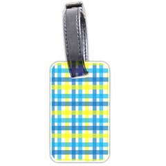 Gingham Plaid Yellow Aqua Blue Luggage Tags (two Sides) by Simbadda