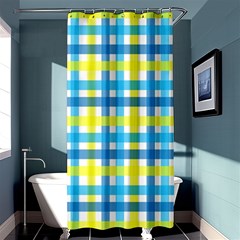 Gingham Plaid Yellow Aqua Blue Shower Curtain 36  X 72  (stall)  by Simbadda