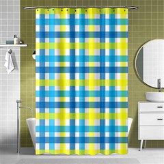 Gingham Plaid Yellow Aqua Blue Shower Curtain 48  X 72  (small)  by Simbadda