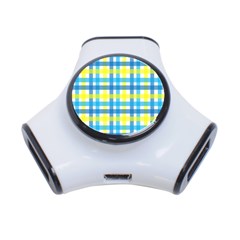 Gingham Plaid Yellow Aqua Blue 3-port Usb Hub by Simbadda