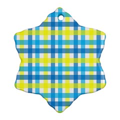 Gingham Plaid Yellow Aqua Blue Ornament (snowflake)