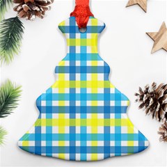 Gingham Plaid Yellow Aqua Blue Ornament (christmas Tree) 