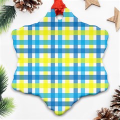 Gingham Plaid Yellow Aqua Blue Snowflake Ornament (two Sides)