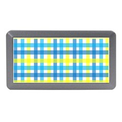 Gingham Plaid Yellow Aqua Blue Memory Card Reader (mini) by Simbadda