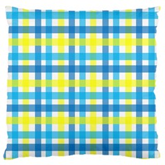 Gingham Plaid Yellow Aqua Blue Large Cushion Case (two Sides) by Simbadda