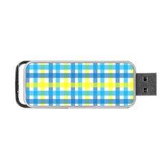 Gingham Plaid Yellow Aqua Blue Portable Usb Flash (one Side) by Simbadda