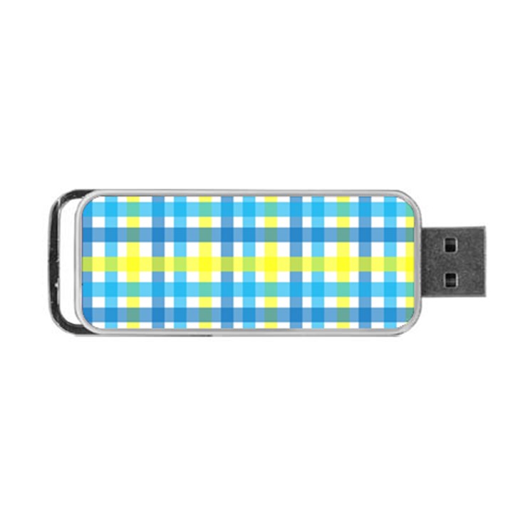 Gingham Plaid Yellow Aqua Blue Portable USB Flash (One Side)