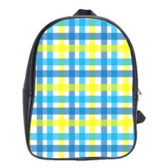 Gingham Plaid Yellow Aqua Blue School Bags (xl)  by Simbadda