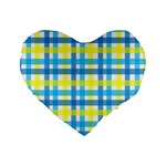 Gingham Plaid Yellow Aqua Blue Standard 16  Premium Heart Shape Cushions Front