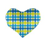 Gingham Plaid Yellow Aqua Blue Standard 16  Premium Heart Shape Cushions Back