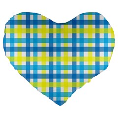 Gingham Plaid Yellow Aqua Blue Large 19  Premium Heart Shape Cushions by Simbadda