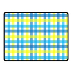 Gingham Plaid Yellow Aqua Blue Double Sided Fleece Blanket (small)  by Simbadda