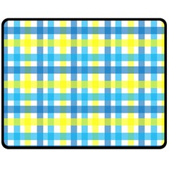 Gingham Plaid Yellow Aqua Blue Double Sided Fleece Blanket (medium)  by Simbadda