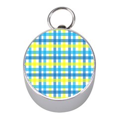 Gingham Plaid Yellow Aqua Blue Mini Silver Compasses by Simbadda