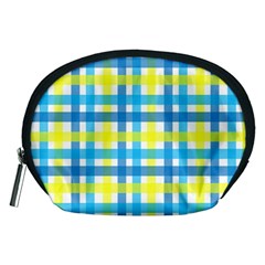 Gingham Plaid Yellow Aqua Blue Accessory Pouches (medium)  by Simbadda