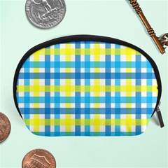 Gingham Plaid Yellow Aqua Blue Accessory Pouches (large)  by Simbadda