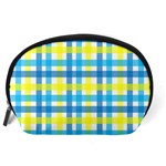 Gingham Plaid Yellow Aqua Blue Accessory Pouches (Large)  Back