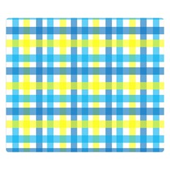 Gingham Plaid Yellow Aqua Blue Double Sided Flano Blanket (small)  by Simbadda