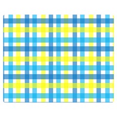 Gingham Plaid Yellow Aqua Blue Double Sided Flano Blanket (medium)  by Simbadda