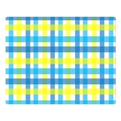 Gingham Plaid Yellow Aqua Blue Double Sided Flano Blanket (large)  by Simbadda