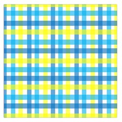 Gingham Plaid Yellow Aqua Blue Large Satin Scarf (square) by Simbadda