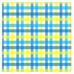 Gingham Plaid Yellow Aqua Blue Large Satin Scarf (Square) Front