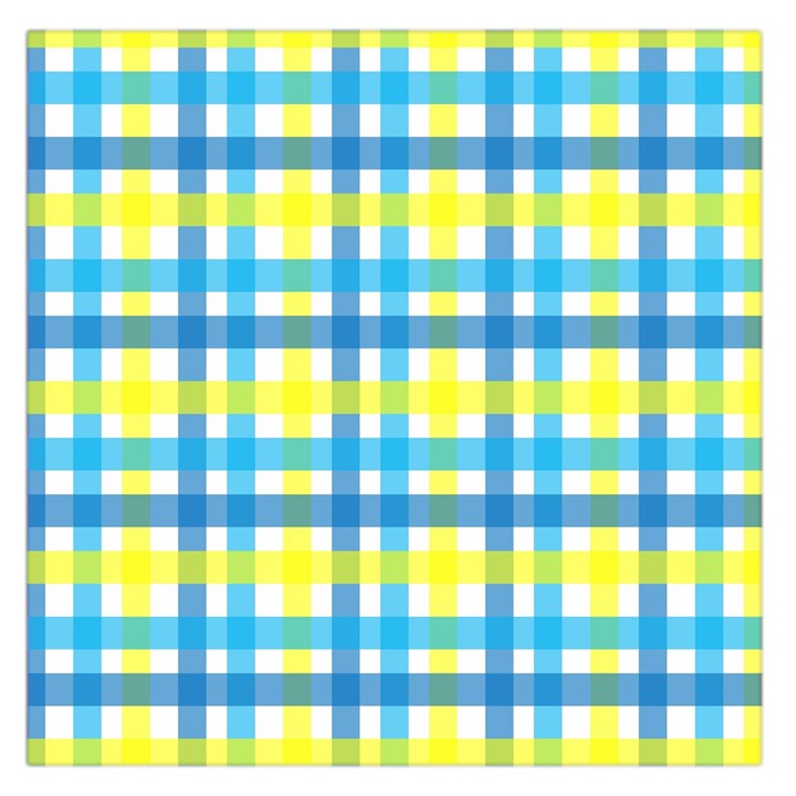 Gingham Plaid Yellow Aqua Blue Large Satin Scarf (Square)