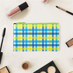 Gingham Plaid Yellow Aqua Blue Cosmetic Bag (xs) by Simbadda