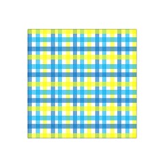 Gingham Plaid Yellow Aqua Blue Satin Bandana Scarf