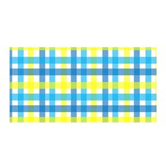 Gingham Plaid Yellow Aqua Blue Satin Wrap by Simbadda