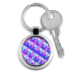 Geometric Plaid Gingham Diagonal Key Chains (round)  by Simbadda