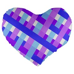 Geometric Plaid Gingham Diagonal Large 19  Premium Flano Heart Shape Cushions