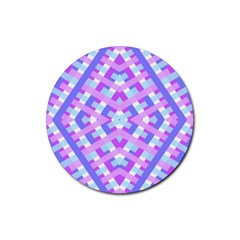 Geometric Gingham Merged Retro Pattern Rubber Round Coaster (4 Pack) 