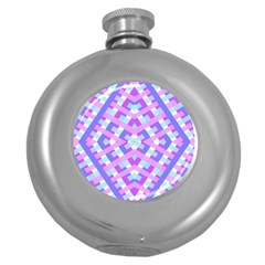 Geometric Gingham Merged Retro Pattern Round Hip Flask (5 Oz) by Simbadda