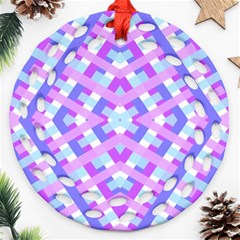 Geometric Gingham Merged Retro Pattern Ornament (round Filigree)