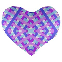 Geometric Gingham Merged Retro Pattern Large 19  Premium Flano Heart Shape Cushions