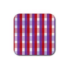 Gingham Pattern Checkered Violet Rubber Coaster (square) 