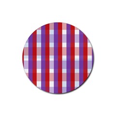 Gingham Pattern Checkered Violet Rubber Round Coaster (4 Pack)  by Simbadda