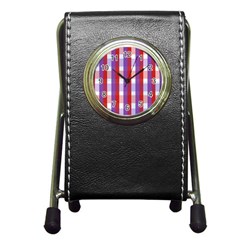 Gingham Pattern Checkered Violet Pen Holder Desk Clocks