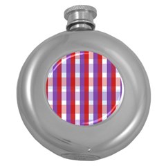 Gingham Pattern Checkered Violet Round Hip Flask (5 Oz) by Simbadda